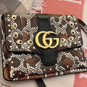 Gucci Brown and Black Crossbody Bag with Gold Logo